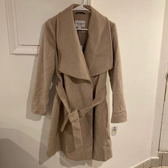NEW Size 14 Cole Haan Belted Wrap Coat Bone missing belt - Picture 3 of 12